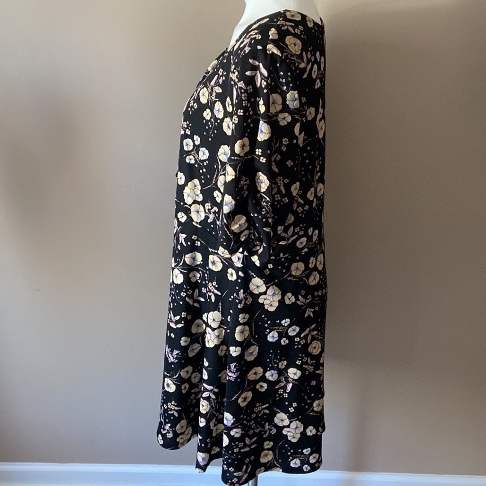 LC Lauren Conrad Ruched Fit & Flare Dress Floral Black Casual Travel Plus Size - Picture 6 of 6